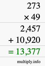 How to calculate 273 times 49 using long multiplication