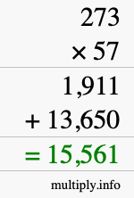 How to calculate 273 times 57 using long multiplication