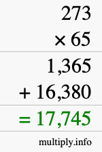 How to calculate 273 times 65 using long multiplication