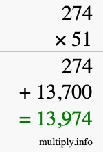 How to calculate 274 times 51 using long multiplication