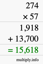 How to calculate 274 times 57 using long multiplication