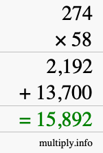 How to calculate 274 times 58 using long multiplication