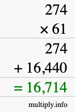 How to calculate 274 times 61 using long multiplication