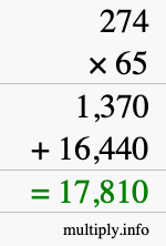 How to calculate 274 times 65 using long multiplication