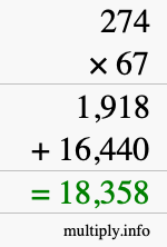 How to calculate 274 times 67 using long multiplication