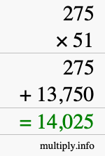 How to calculate 275 times 51 using long multiplication