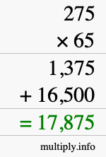 How to calculate 275 times 65 using long multiplication