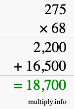 How to calculate 275 times 68 using long multiplication