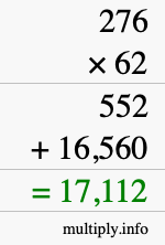 How to calculate 276 times 62 using long multiplication