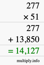 How to calculate 277 times 51 using long multiplication