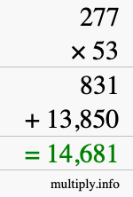 How to calculate 277 times 53 using long multiplication