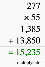 How to calculate 277 times 55 using long multiplication