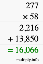 How to calculate 277 times 58 using long multiplication