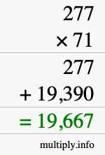 How to calculate 277 times 71 using long multiplication