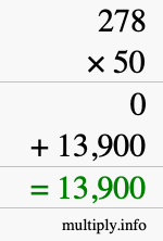 How to calculate 278 times 50 using long multiplication