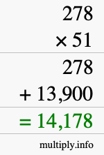 How to calculate 278 times 51 using long multiplication