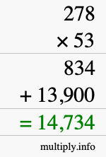 How to calculate 278 times 53 using long multiplication