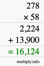 How to calculate 278 times 58 using long multiplication