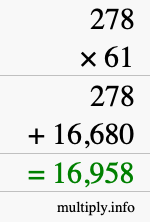 How to calculate 278 times 61 using long multiplication