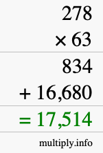 How to calculate 278 times 63 using long multiplication