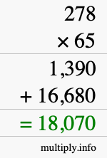 How to calculate 278 times 65 using long multiplication
