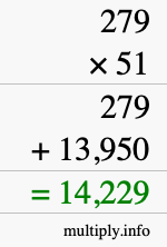 How to calculate 279 times 51 using long multiplication