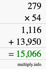 How to calculate 279 times 54 using long multiplication