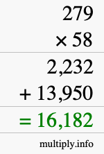 How to calculate 279 times 58 using long multiplication
