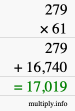 How to calculate 279 times 61 using long multiplication