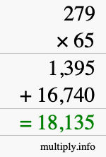 How to calculate 279 times 65 using long multiplication