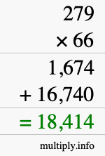 How to calculate 279 times 66 using long multiplication