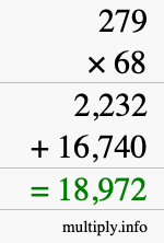 How to calculate 279 times 68 using long multiplication