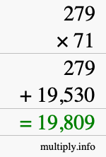 How to calculate 279 times 71 using long multiplication