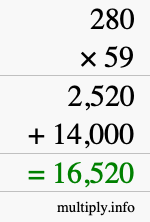 How to calculate 280 times 59 using long multiplication