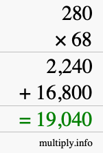 How to calculate 280 times 68 using long multiplication