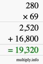 How to calculate 280 times 69 using long multiplication How to calculate 280 times 69 using long multiplication