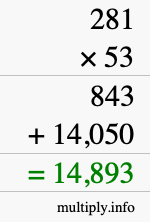 How to calculate 281 times 53 using long multiplication