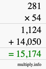 How to calculate 281 times 54 using long multiplication