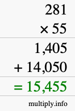 How to calculate 281 times 55 using long multiplication How to calculate 281 times 55 using long multiplication