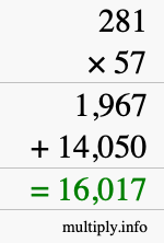 How to calculate 281 times 57 using long multiplication How to calculate 281 times 57 using long multiplication