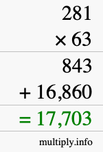 How to calculate 281 times 63 using long multiplication