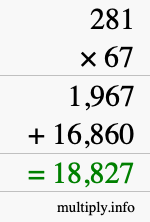 How to calculate 281 times 67 using long multiplication