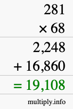 How to calculate 281 times 68 using long multiplication