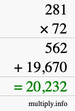 How to calculate 281 times 72 using long multiplication