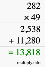 How to calculate 282 times 49 using long multiplication