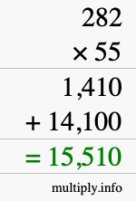 How to calculate 282 times 55 using long multiplication How to calculate 282 times 55 using long multiplication