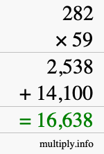 How to calculate 282 times 59 using long multiplication