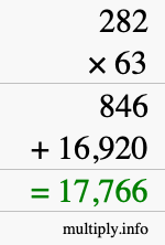 How to calculate 282 times 63 using long multiplication