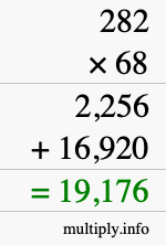 How to calculate 282 times 68 using long multiplication