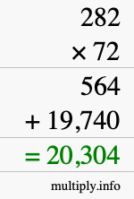 How to calculate 282 times 72 using long multiplication